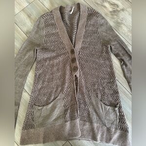 Free People Sz XS Wool Blend Metallic Knit Cardigan Three Button Front Closure